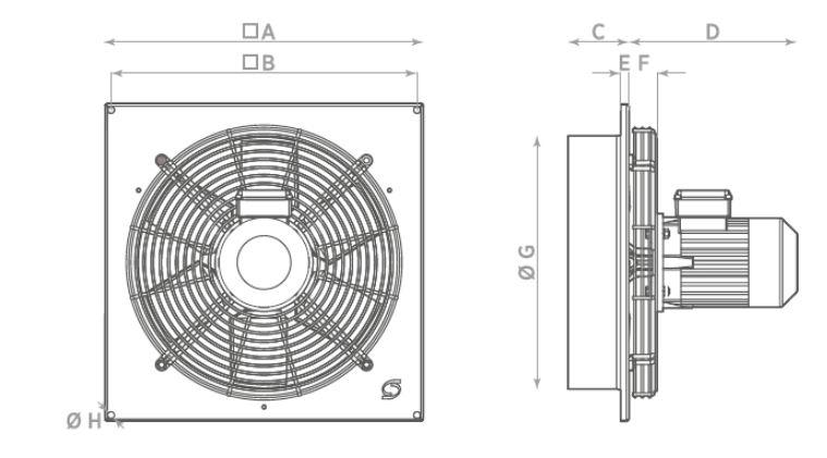 Wandventilator Axialluefter EQ HD M Wechselstromausfuehrung Abmessungen